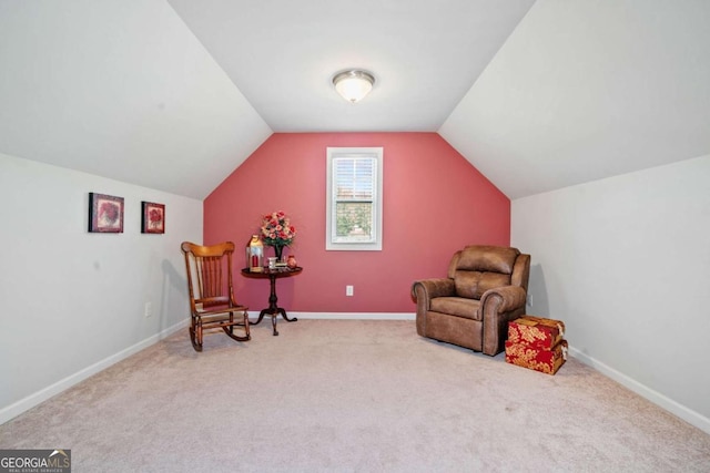 3230 Sundew Dr NW, Acworth, GA 30101 - living area with carpet flooring, vaulted ceiling, and baseboards