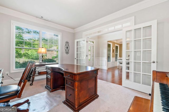 3230 Sundew Dr NW, Acworth, GA 30101 - home office featuring french doors, ornamental molding, and wainscoting