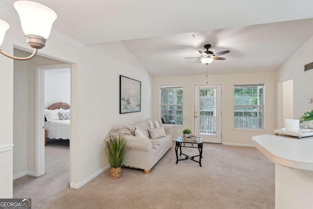 6306 Walden Park Dr, Savannah, GA 31410 - living area with light colored carpet, ceiling fan, and baseboards