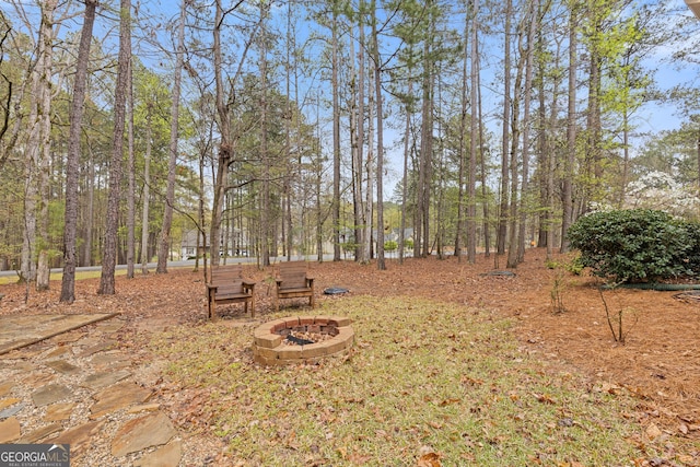 view of yard featuring a fire pit