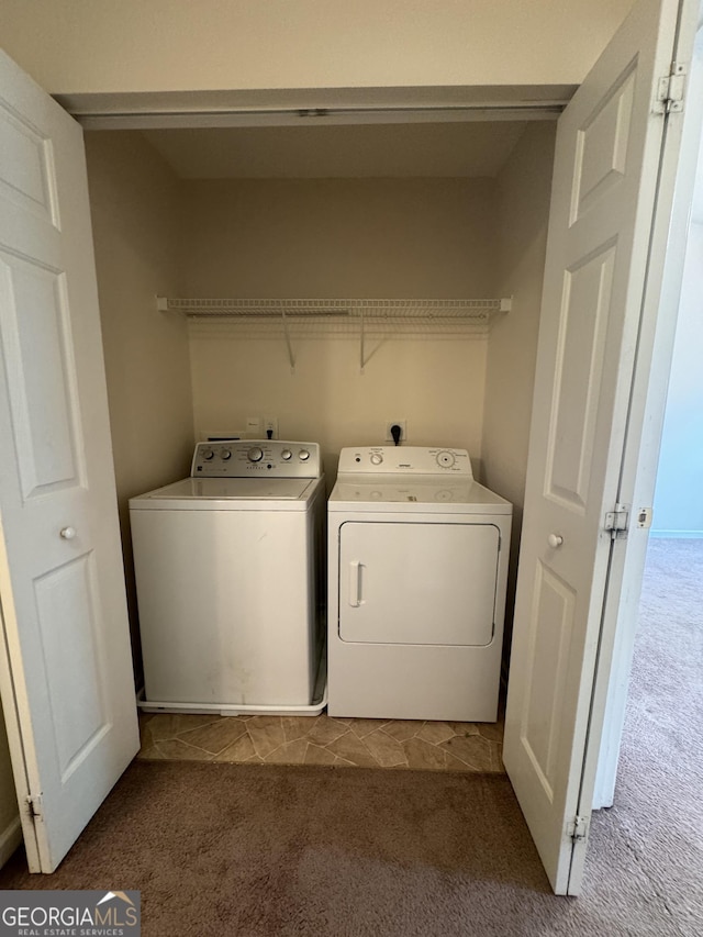 218 Osmanthus Way, Canton, GA 30114 - washroom with dark colored carpet and washing machine and dryer