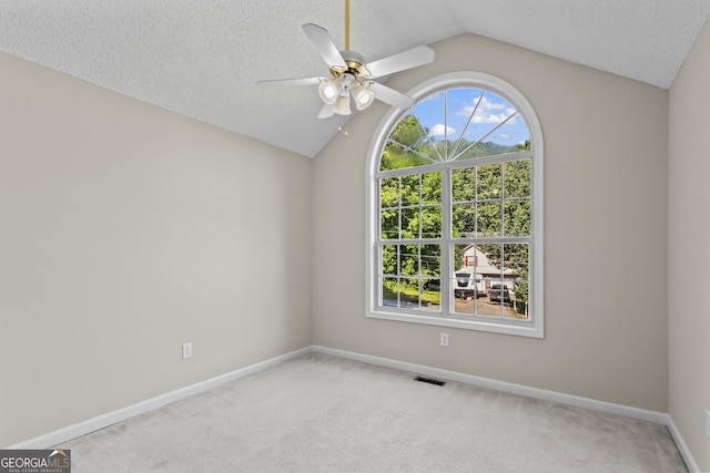 74 Rotunda Ct, Dallas, GA 30157 - spare room with ceiling fan, lofted ceiling, carpet flooring, baseboards, and a textured ceiling