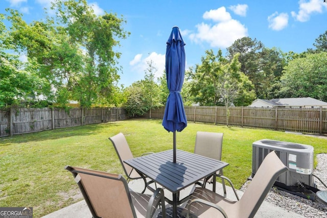 view of patio / terrace featuring central air condition unit and outdoor dining space