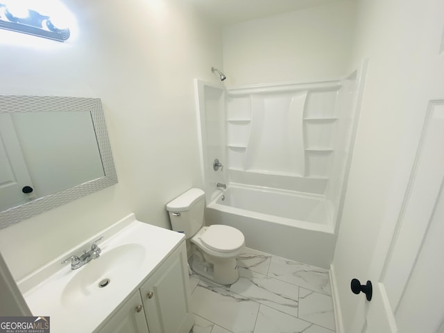 66 Kristys Path Dr, Eastanollee, GA 30538 - full bath featuring vanity, toilet, shower / washtub combination, and marble finish flooring