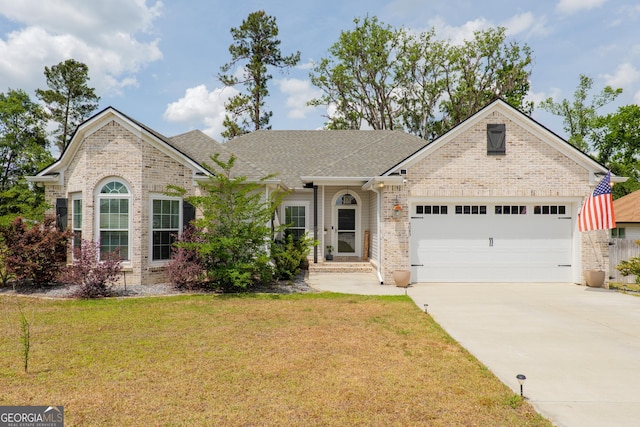 4043 Gramercy Dr, Valdosta, GA 31605 - view of front of home with brick siding, an attached garage, concrete driveway, and a front lawn