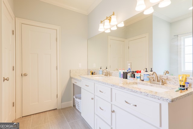4043 Gramercy Dr, Valdosta, GA 31605 - bathroom with ornamental molding, double vanity, and baseboards