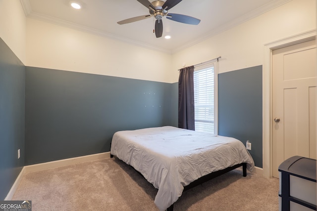 4043 Gramercy Dr, Valdosta, GA 31605 - carpeted bedroom featuring ornamental molding, baseboards, recessed lighting, and a ceiling fan