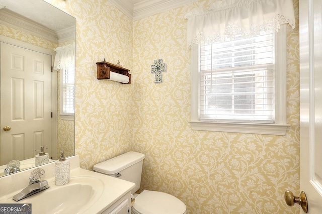 1935 Shrader Ct, Lawrenceville, GA 30044 - bathroom featuring toilet, healthy amount of natural light, vanity, and crown molding