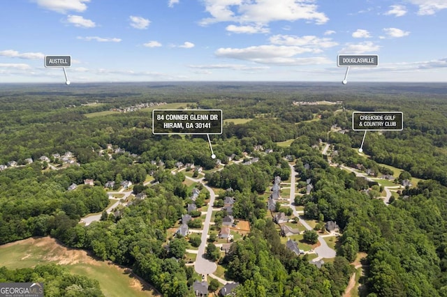 aerial view of a heavily wooded area