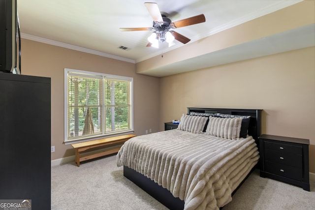 1029 Laurel Grove Cts, Suwanee, GA 30024 - bedroom with light carpet, crown molding, baseboards, and ceiling fan