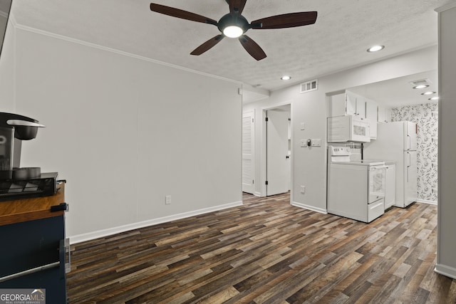 111 Northdale Pl, Lawrenceville, GA 30046 - unfurnished living room featuring ceiling fan, dark wood-type flooring, baseboards, a textured ceiling, and recessed lighting