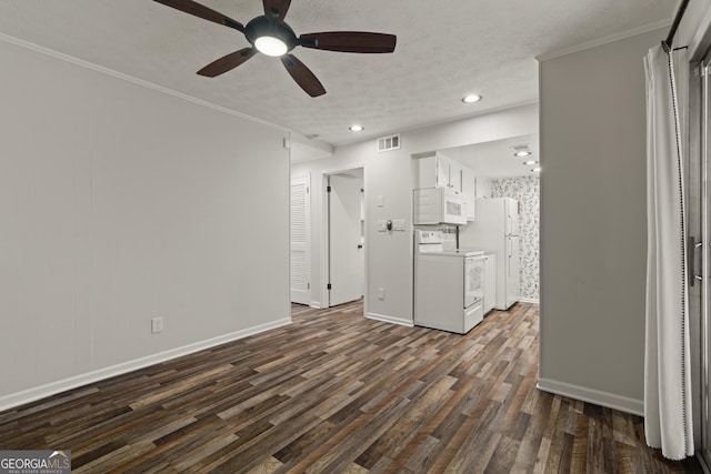 111 Northdale Pl, Lawrenceville, GA 30046 - unfurnished living room with ceiling fan, dark wood-style flooring, baseboards, a textured ceiling, and recessed lighting