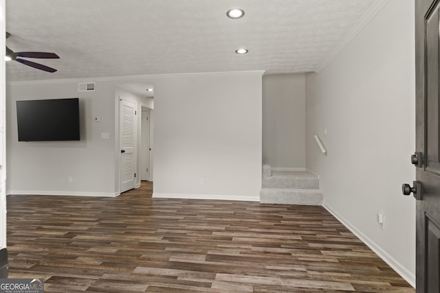 111 Northdale Pl, Lawrenceville, GA 30046 - unfurnished living room with a ceiling fan, wood finished floors, a textured ceiling, recessed lighting, and baseboards