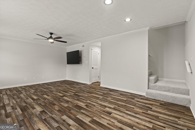 111 Northdale Pl, Lawrenceville, GA 30046 - unfurnished living room featuring dark wood-type flooring, baseboards, stairway, recessed lighting, and a ceiling fan