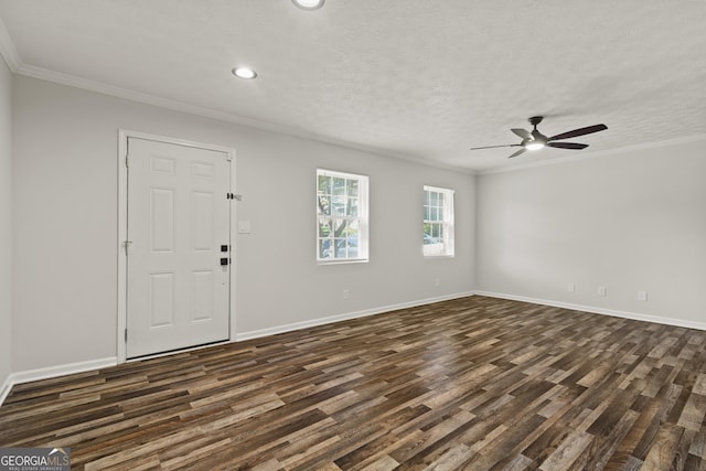 111 Northdale Pl, Lawrenceville, GA 30046 - empty room with dark wood-type flooring, ceiling fan, ornamental molding, recessed lighting, and baseboards