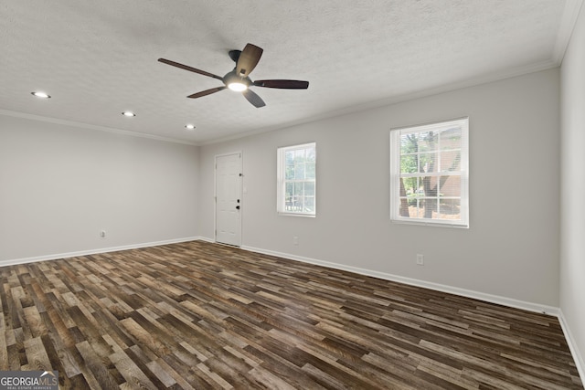 111 Northdale Pl, Lawrenceville, GA 30046 - empty room featuring dark wood finished floors, ceiling fan, recessed lighting, crown molding, and baseboards