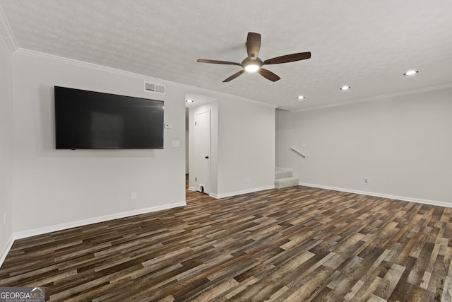 111 Northdale Pl, Lawrenceville, GA 30046 - unfurnished living room featuring dark wood finished floors, ceiling fan, recessed lighting, stairway, and baseboards
