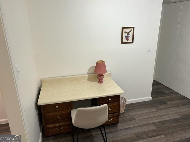 402 Hancock Ct, Woodstock, GA 30188 - office with dark wood-style flooring and baseboards