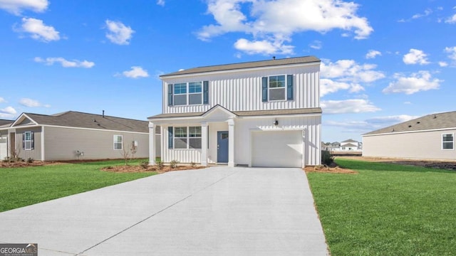 201 Ellie Way, Savannah, GA 31419 - traditional home featuring concrete driveway, an attached garage, a front yard, and board and batten siding