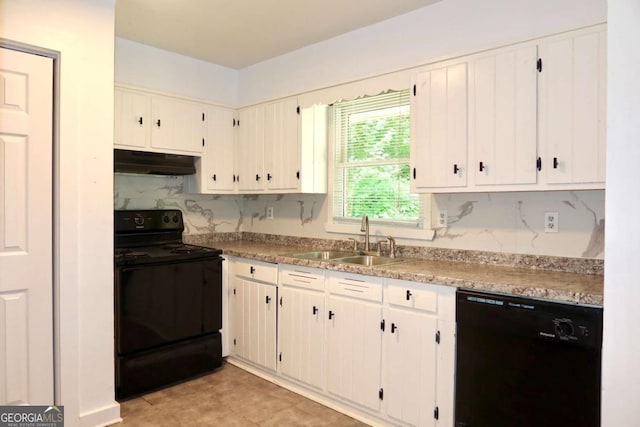 579 Kenridge Cir, Stone Mountain, GA 30083 - kitchen with black appliances, a sink, under cabinet range hood, and tasteful backsplash