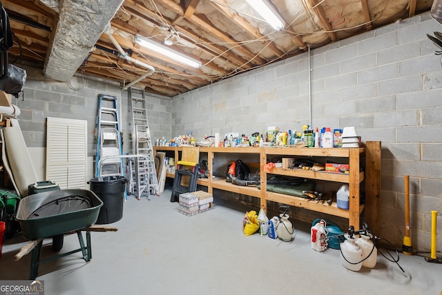 unfinished below grade area featuring concrete block wall