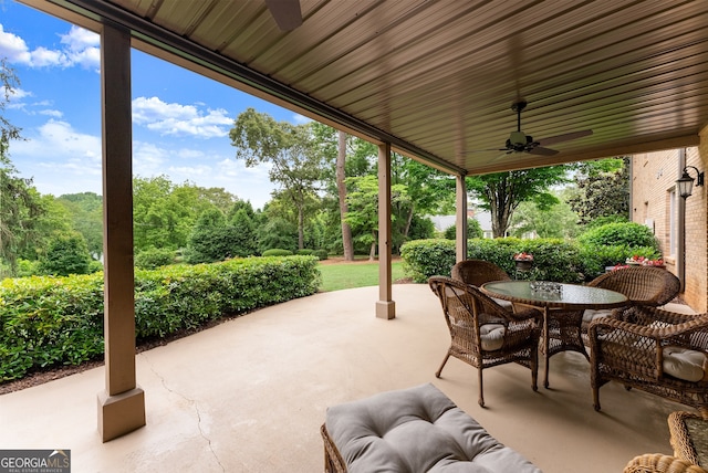 view of patio / terrace featuring ceiling fan and outdoor dining space