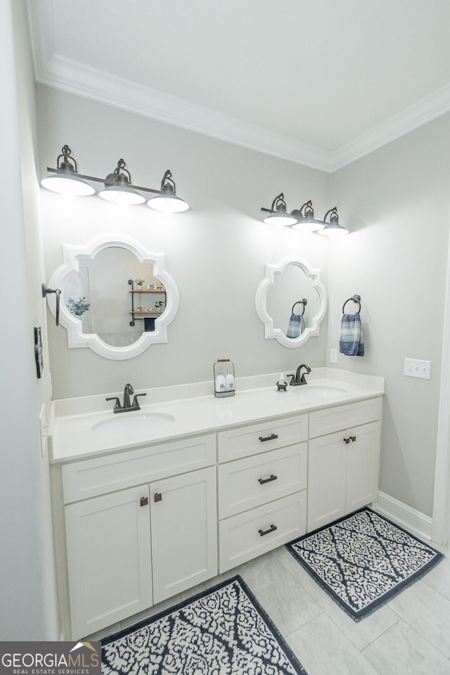 133 Ryan Nicholas Dr, Kingsland, GA 31548 - bathroom with crown molding, double vanity, and tile patterned floors