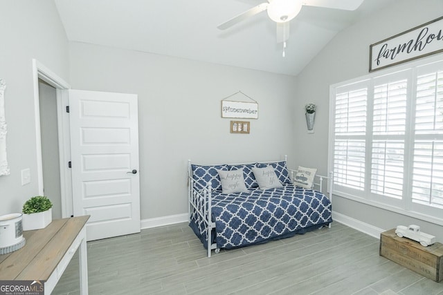 133 Ryan Nicholas Dr, Kingsland, GA 31548 - bedroom with vaulted ceiling, baseboards, wood finished floors, and ceiling fan