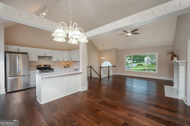 102 Peaceful Vw, Acworth, GA 30102 - kitchen with appliances with stainless steel finishes, open floor plan, light countertops, under cabinet range hood, and a peninsula