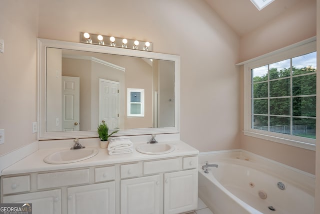 102 Peaceful Vw, Acworth, GA 30102 - full bath featuring double vanity, a tub with jets, and lofted ceiling