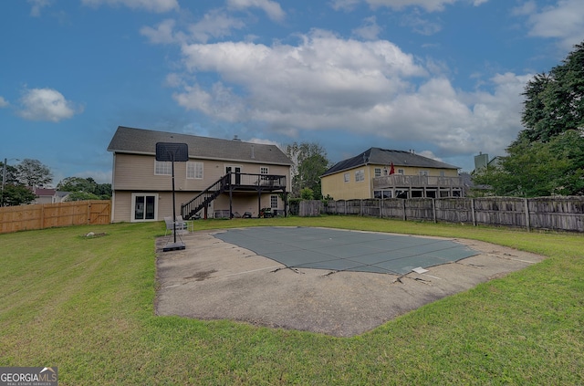 102 Peaceful Vw, Acworth, GA 30102 - view of swimming pool with stairway, a deck, a patio area, and a fenced backyard