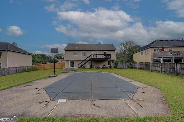 102 Peaceful Vw, Acworth, GA 30102 - view of pool featuring stairs, a patio, a wooden deck, and a fenced backyard