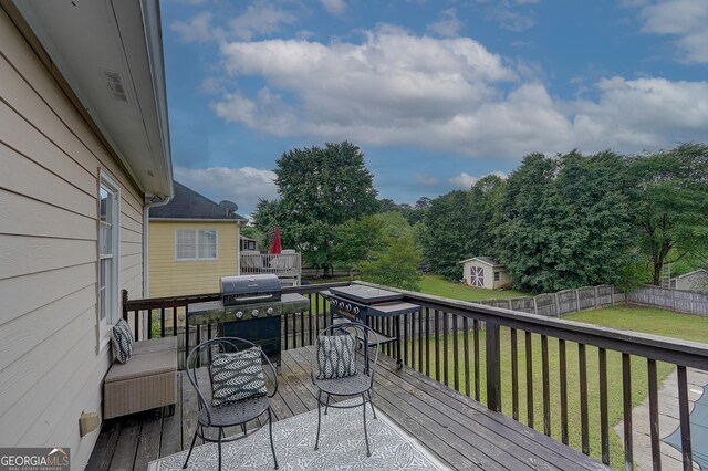 102 Peaceful Vw, Acworth, GA 30102 - deck with a shed, a fenced backyard, and a grill