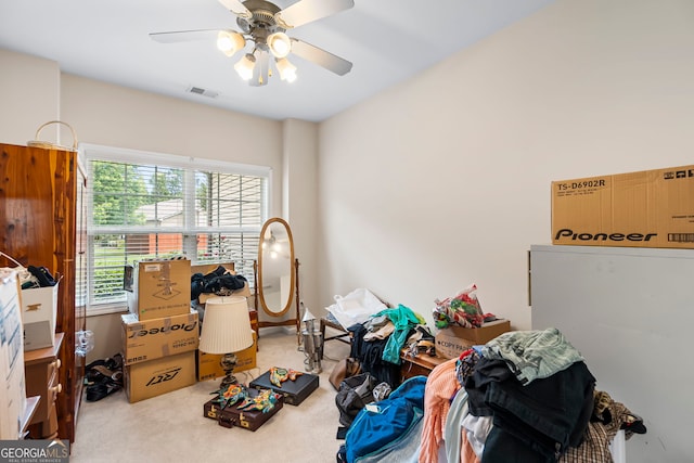 bedroom with carpet flooring and ceiling fan