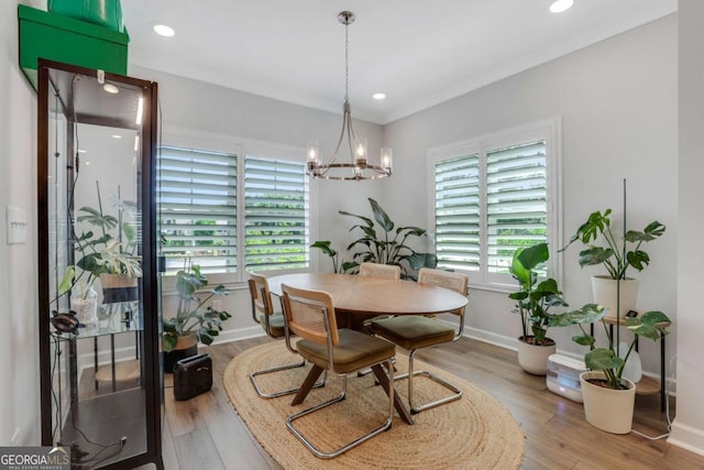 1768 Evenstad Way, Smyrna, GA 30080 - dining space with baseboards, wood finished floors, recessed lighting, and a chandelier