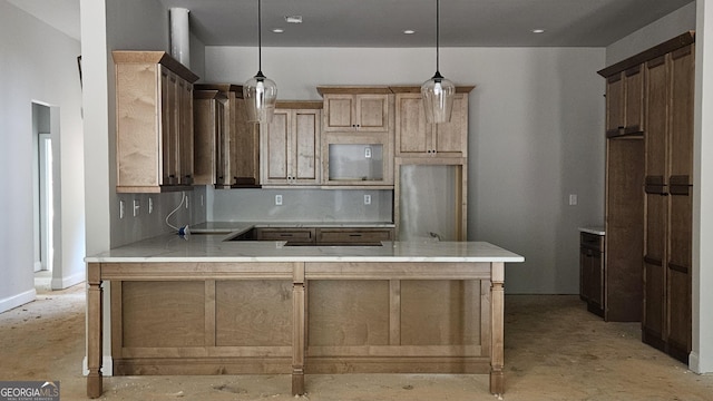 LOT1 Alex Stephens Rd Lot 1, Moreland, GA 30259 - kitchen featuring a peninsula, pendant lighting, unfinished concrete flooring, baseboards, and recessed lighting