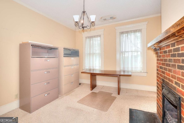 338 N Broad St, Monroe, GA 30655 - office space with a fireplace, ornamental molding, a chandelier, and baseboards