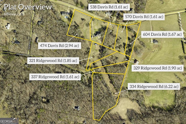 538 Davis Rd, Jefferson, GA 30549 - aerial overview of property's location with property parcel outlined
