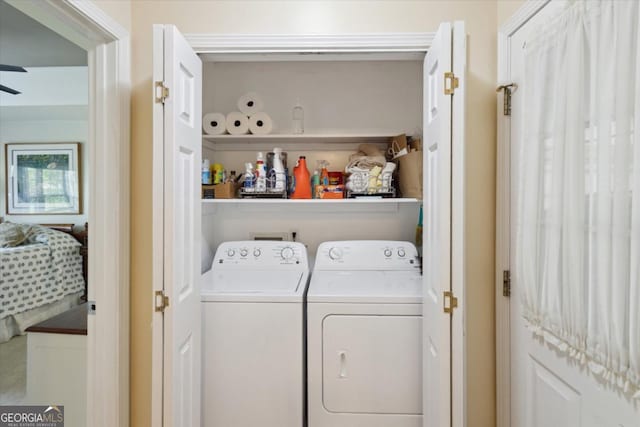 2507 Wateringhole Ct, Statesboro, GA 30458 - laundry room with independent washer and dryer and a ceiling fan