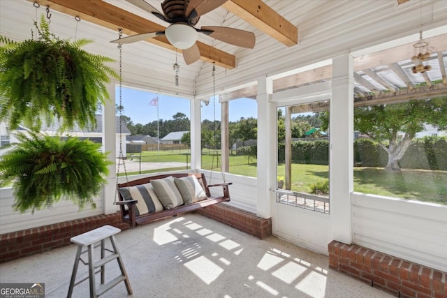 2507 Wateringhole Ct, Statesboro, GA 30458 - unfurnished sunroom with ceiling fan and beamed ceiling