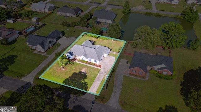 2507 Wateringhole Ct, Statesboro, GA 30458 - aerial view of residential area featuring a large body of water and property parcel outlined