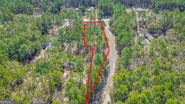 1443 Ebenezer Rd, Rincon, GA 31326 - aerial overview of property's location with property parcel outlined and a heavily wooded area