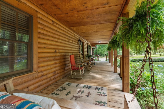 wooden deck with covered porch
