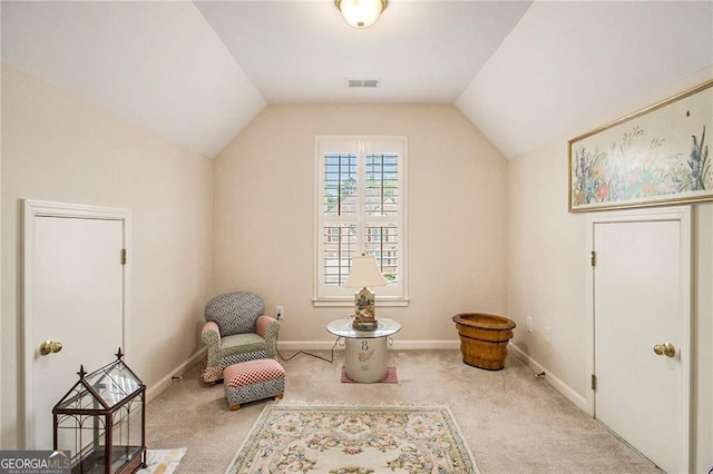 4045 Bonnett Creek Ln, Hoschton, GA 30548 - living area with carpet floors, lofted ceiling, and baseboards