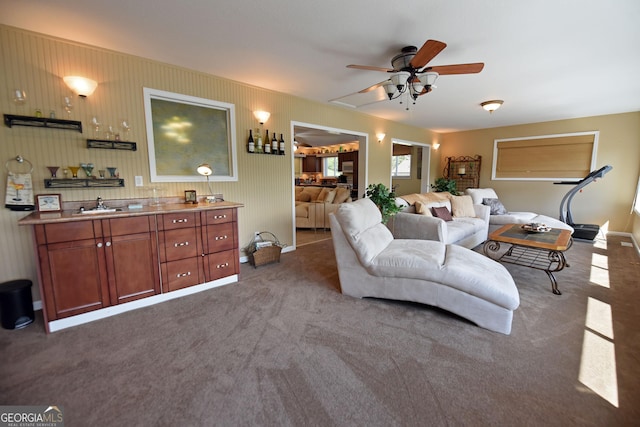 327 Chatuge Village Cir, Hayesville, NC 28904 - living area featuring carpet floors, a ceiling fan, and baseboards