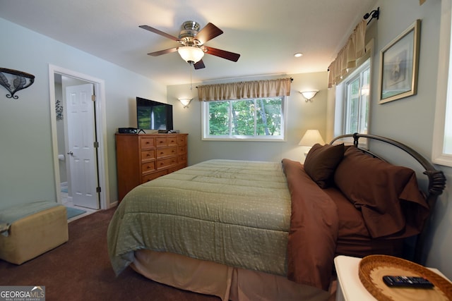 327 Chatuge Village Cir, Hayesville, NC 28904 - carpeted bedroom featuring ensuite bathroom and ceiling fan