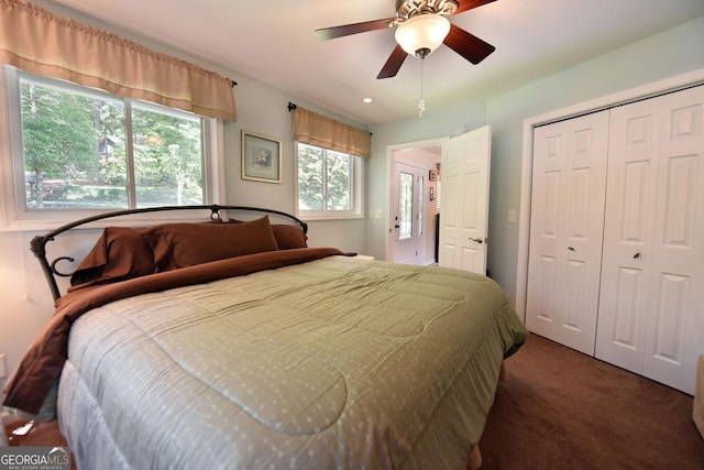 327 Chatuge Village Cir, Hayesville, NC 28904 - bedroom with carpet, a closet, a ceiling fan, and recessed lighting