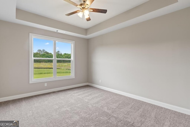 123 Oak Rd, Locust Grove, GA 30248 - carpeted spare room with baseboards, ceiling fan, and a tray ceiling