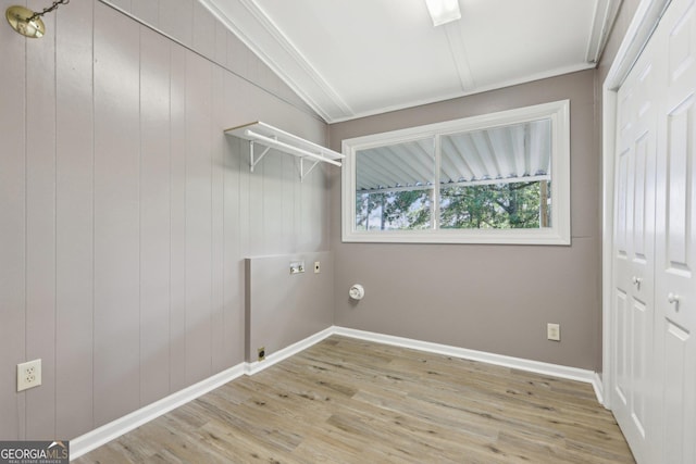 54 Owl Ct, Monticello, GA 31064 - laundry area with wood finished floors, electric dryer hookup, and baseboards