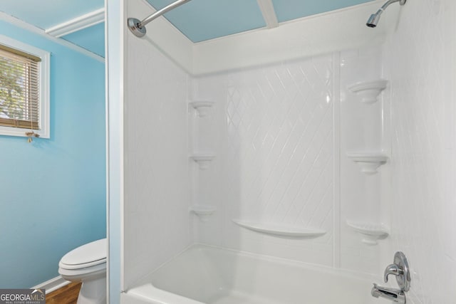 54 Owl Ct, Monticello, GA 31064 - bathroom featuring toilet,  shower combination, and wood finished floors